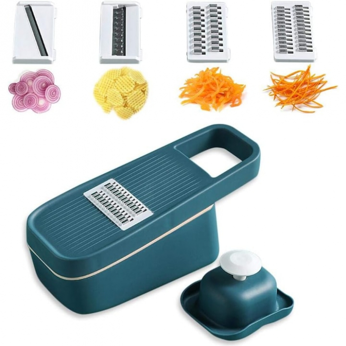 Razatoare Multifunctionala 5 in 1 VarioShop®, pentru Legume si Fructe, 5 Cutite din Otel, Interschimbabile, Cos pentru Scurgere, Usor de Curatat, Turcoaz [10]