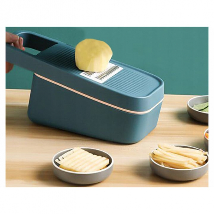 Razatoare Multifunctionala 5 in 1 VarioShop®, pentru Legume si Fructe, 5 Cutite din Otel, Interschimbabile, Cos pentru Scurgere, Usor de Curatat, Turcoaz [6]