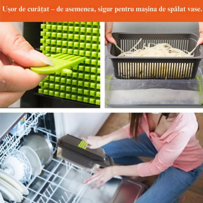 Razatoare Multifunctionala13 in 1 VarioShop®, pentru legume si fructe + Timer Pentru Fiert Oua, 8 taieturi, accesorii pentru tocat, maruntit, feliat, separator de oua, lame de inox, 28 x 13 cm, verde [34]