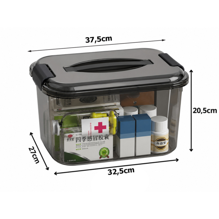 Recipient plastic depozitare VarioShop®, pentru uz casnic, cu capac, maner si clipuri laterale, capacitate 20 L, 37,5 x 27 x 20,5 cm, negru [4]