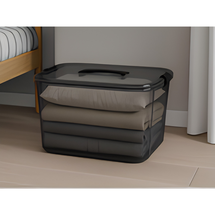 Recipient plastic depozitare VarioShop®, pentru uz casnic, cu capac, maner si clipuri laterale, capacitate 20 L, 37,5 x 27 x 20,5 cm, negru [3]