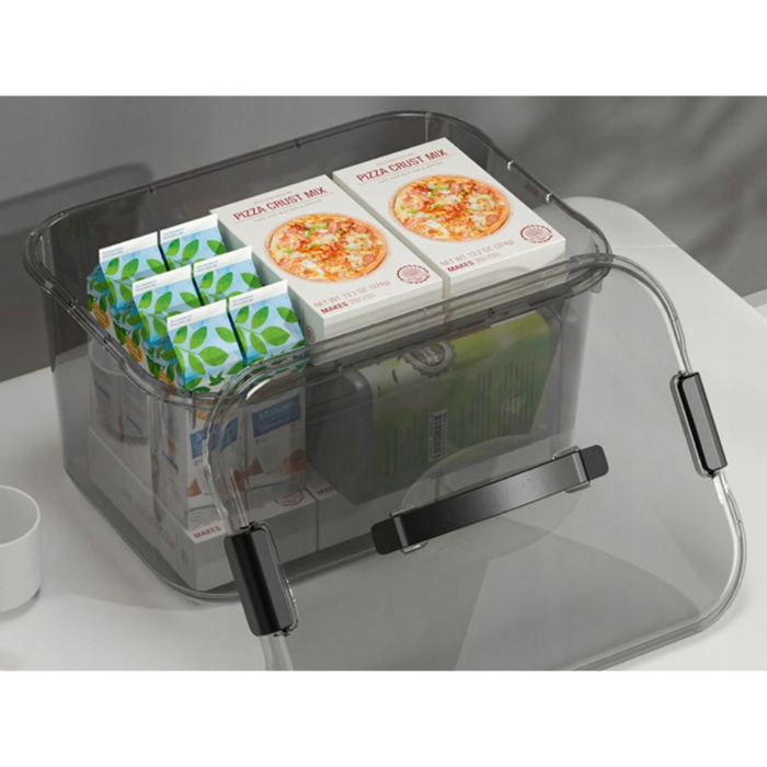 Recipient plastic depozitare VarioShop®, pentru uz casnic, cu capac, maner si clipuri laterale, capacitate 20 L, 37,5 x 27 x 20,5 cm, negru [5]