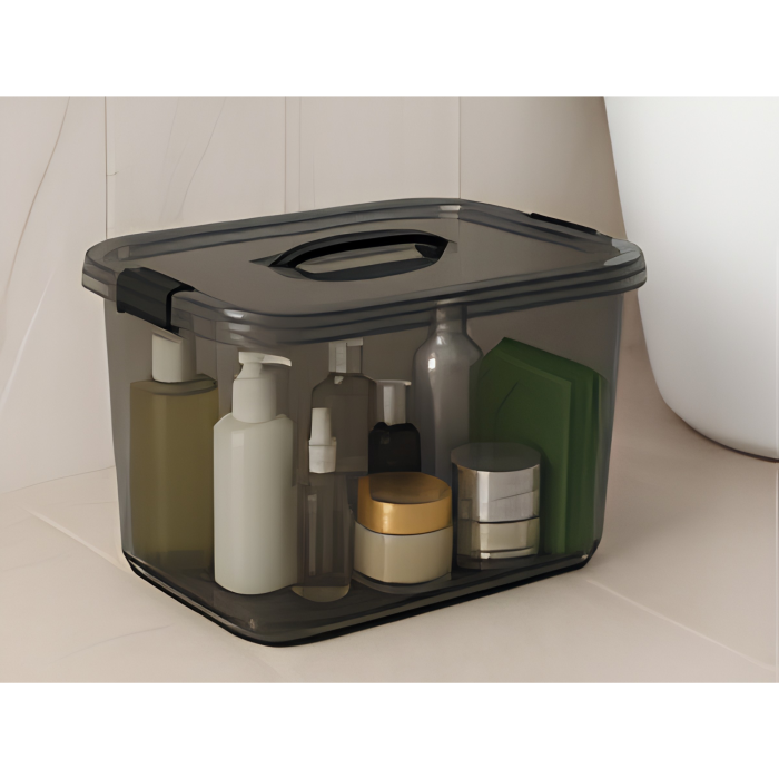 Recipient plastic depozitare VarioShop®, pentru uz casnic, cu capac, maner si clipuri laterale, capacitate 20 L, 37,5 x 27 x 20,5 cm, negru [2]