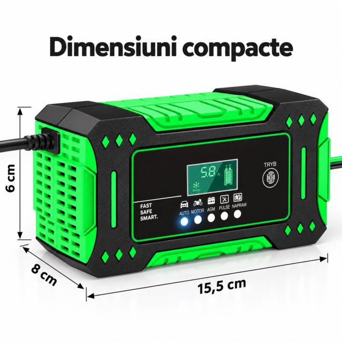 Redresor auto VarioShop®, automat cu microprocesor, 12 V, maximum 6 A, incarcator baterie auto pentru acumulatori 2–100 Ah, afisaj LCD, functie de reparare​​​​​​​, verde [4]