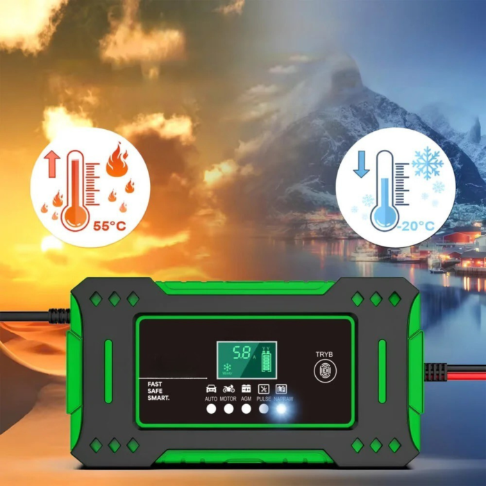Redresor auto VarioShop®, automat cu microprocesor, 12 V, maximum 6 A, incarcator baterie auto pentru acumulatori 2–100 Ah, afisaj LCD, functie de reparare​​​​​​​, verde [9]