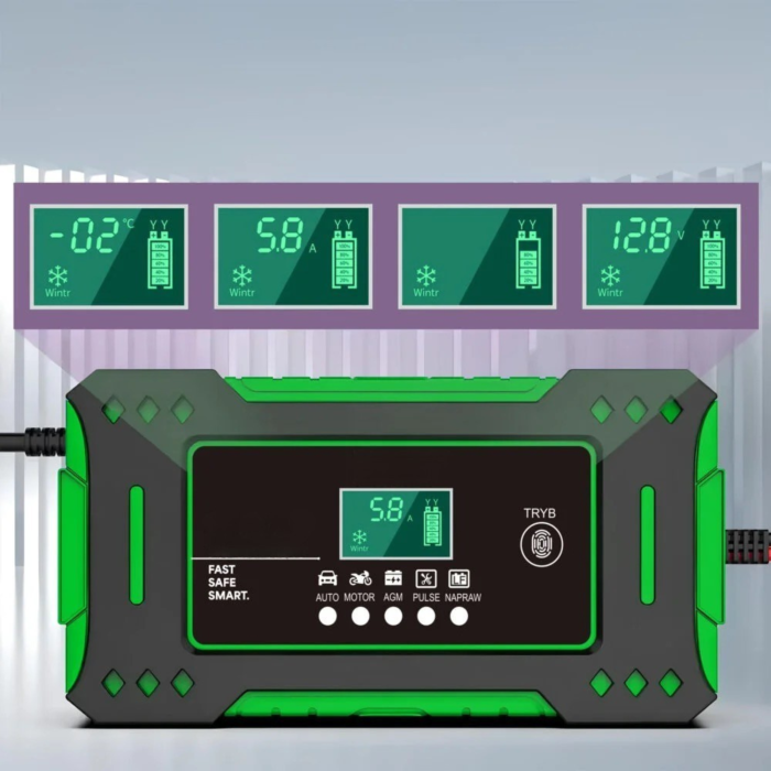 Redresor auto VarioShop®, automat cu microprocesor, 12 V, maximum 6 A, incarcator baterie auto pentru acumulatori 2–100 Ah, afisaj LCD, functie de reparare​​​​​​​, verde [7]