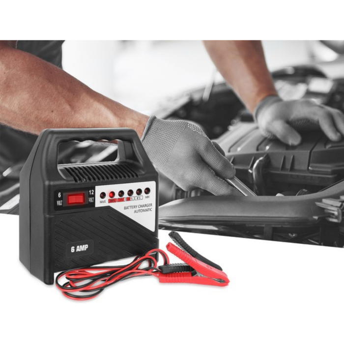 Redresor baterie auto VarioShop®, 12V 6A / 6V-12V, incarcator universal pentru baterii auto si moto 20–65Ah, cu indicator LED nivel incarcare, transformator, portabil, compact [2]