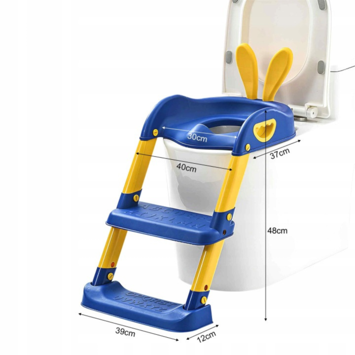 Reductor WC copii VarioShop®, cu scara reglabila, treapta antialunecare si manere laterale, pentru toaleta standard, pliabil, suporta pana la 70 kg, albastru-galben [4]