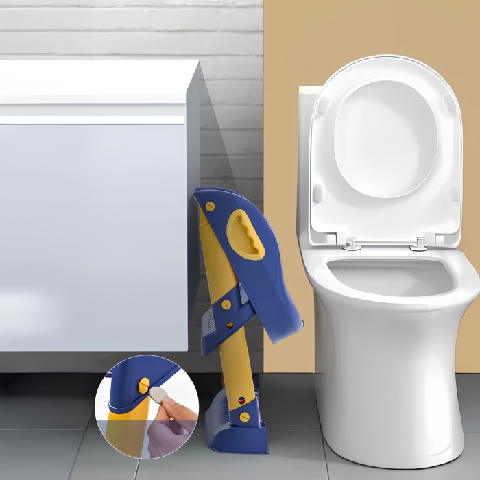 Reductor WC copii VarioShop®, cu scara reglabila, treapta antialunecare si manere laterale, pentru toaleta standard, pliabil, suporta pana la 70 kg, albastru-galben [7]