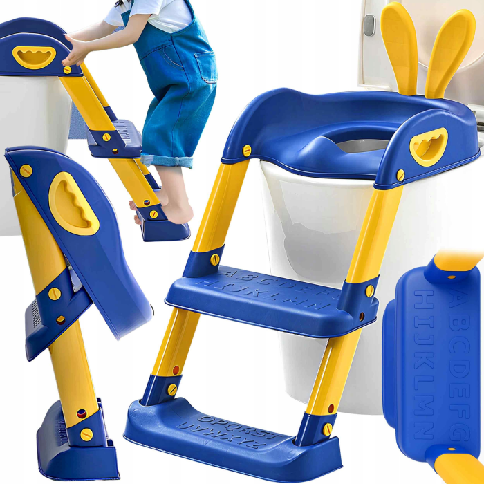 Reductor WC copii VarioShop®, cu scara reglabila, treapta antialunecare si manere laterale, pentru toaleta standard, pliabil, suporta pana la 70 kg, albastru-galben [3]