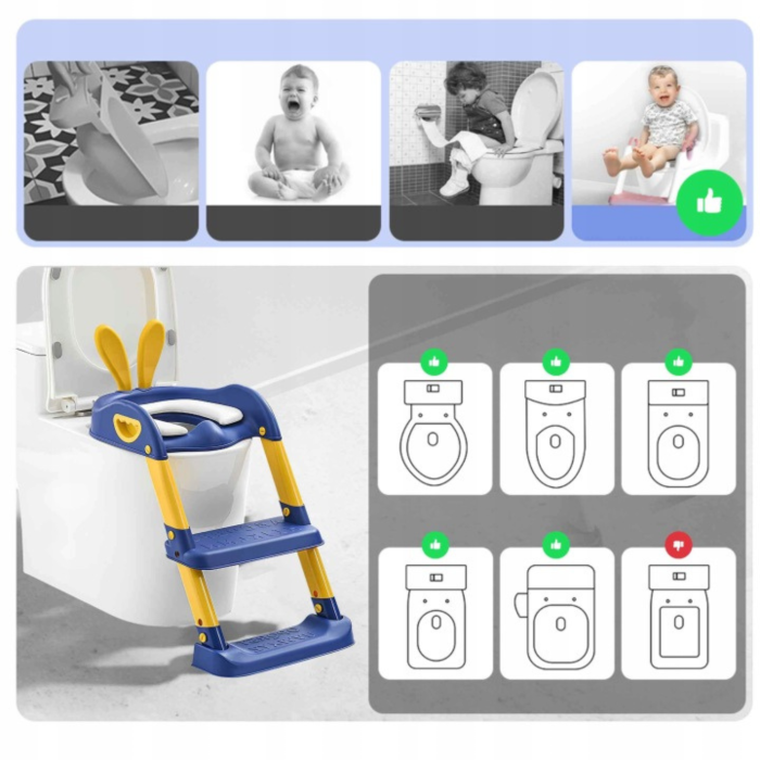 Reductor WC copii VarioShop®, cu scara reglabila, treapta antialunecare si manere laterale, pentru toaleta standard, pliabil, suporta pana la 70 kg, albastru-galben [2]