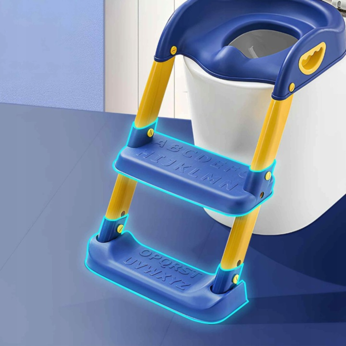 Reductor WC copii VarioShop®, cu scara reglabila, treapta antialunecare si manere laterale, pentru toaleta standard, pliabil, suporta pana la 70 kg, albastru-galben [5]