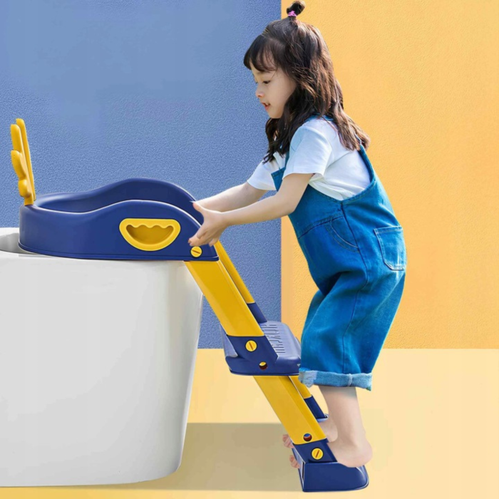 Reductor WC copii VarioShop®, cu scara reglabila, treapta antialunecare si manere laterale, pentru toaleta standard, pliabil, suporta pana la 70 kg, albastru-galben [6]