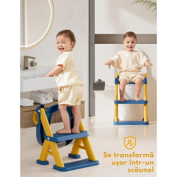 Reductor WC cu Scara 2 in 1 VarioShop, reglabil pe 6 niveluri, scaun moale impermeabil, pliabil, pentru copii [7]