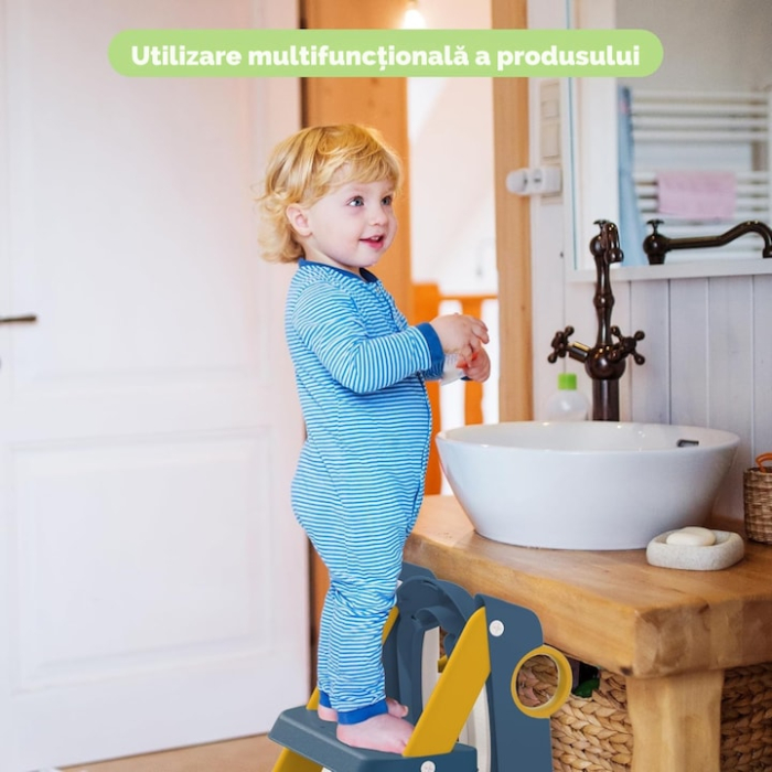 Reductor WC cu Scara 2 in 1 VarioShop, reglabil pe 6 niveluri, scaun moale impermeabil, pliabil, pentru copii [11]