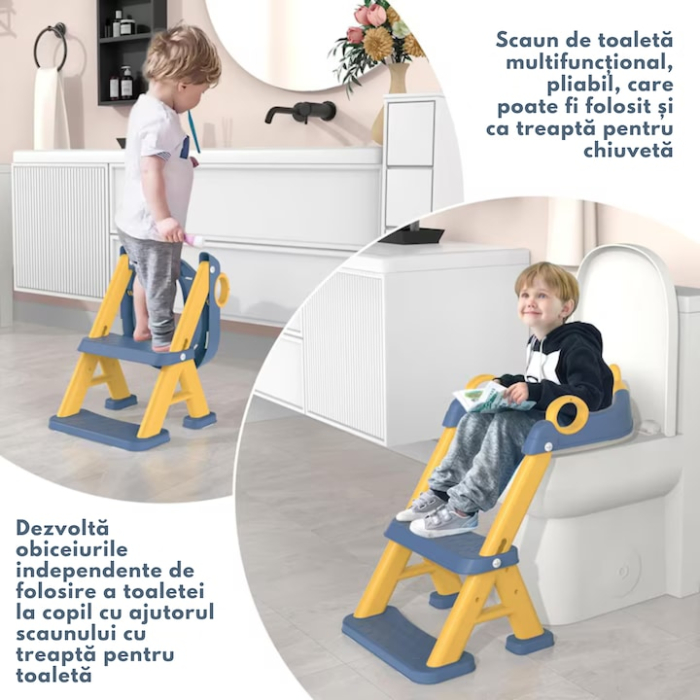 Reductor WC cu Scara 2 in 1 VarioShop, reglabil pe 6 niveluri, scaun moale impermeabil, pliabil, pentru copii [5]