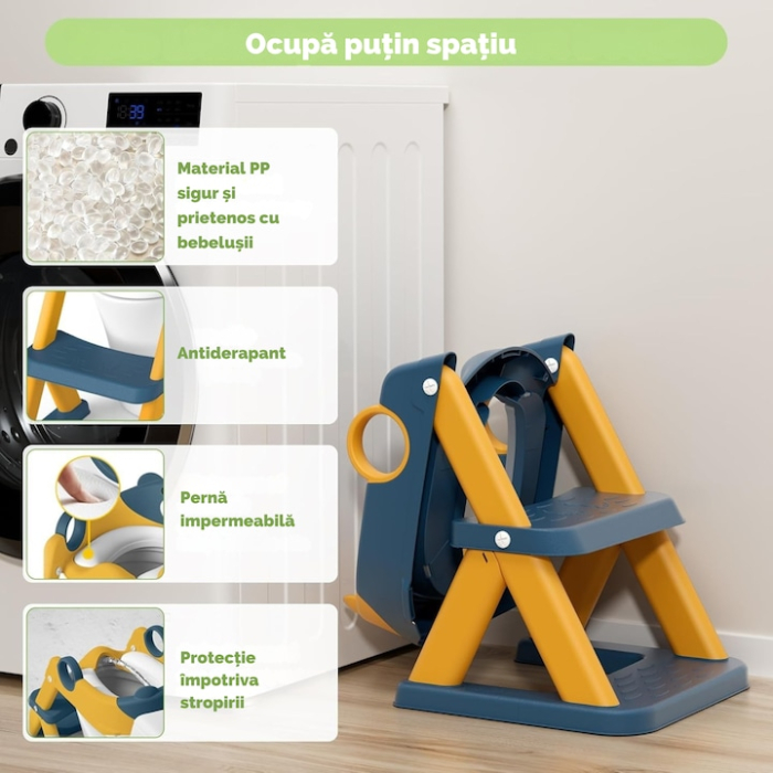 Reductor WC cu Scara 2 in 1 VarioShop, reglabil pe 6 niveluri, scaun moale impermeabil, pliabil, pentru copii [2]