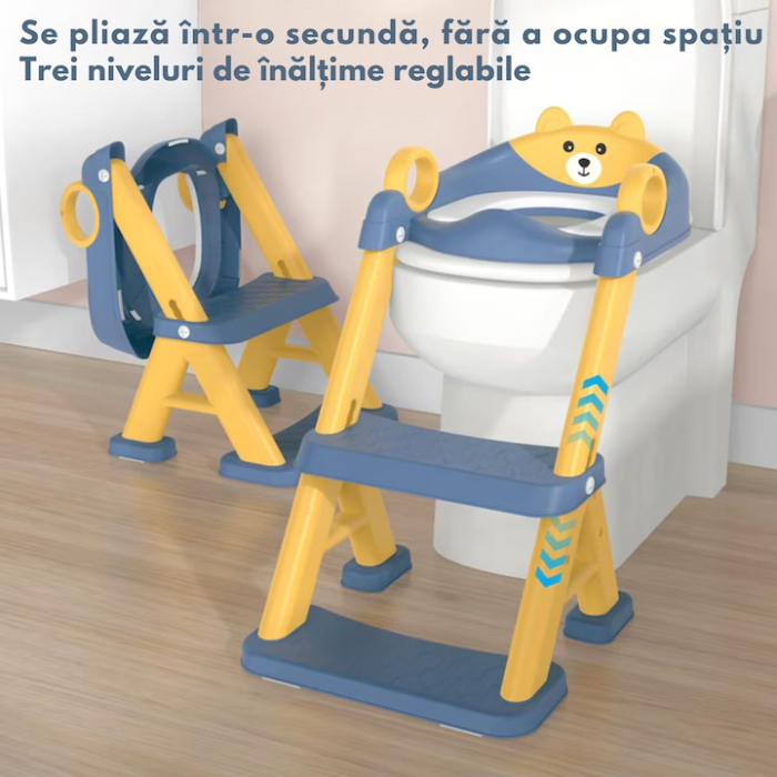Reductor WC cu Scara 2 in 1 VarioShop, reglabil pe 6 niveluri, scaun moale impermeabil, pliabil, pentru copii [6]