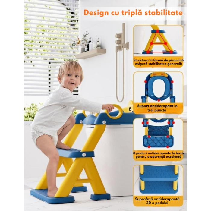 Reductor WC cu Scara 2 in 1 VarioShop, reglabil pe 6 niveluri, scaun moale impermeabil, pliabil, pentru copii [9]