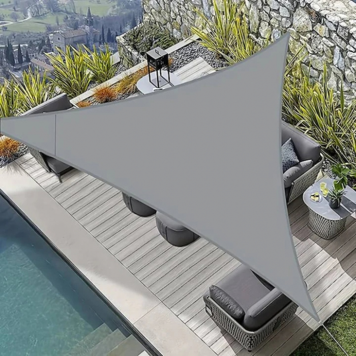 relata/Copertina de soare triunghiulara VarioShop®, impermeabila, cu protectie UV, pentru gradina, terasa, piscina si camping, material rezistent, 3x3x3m, gri [5]