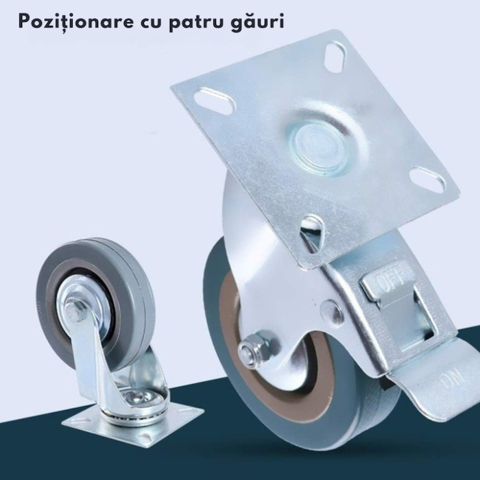 Roata pivotanta VarioShop®, 100 mm, frana puternica, constructie metalica si cauciuc tehnic, protectie pardoseli [2]