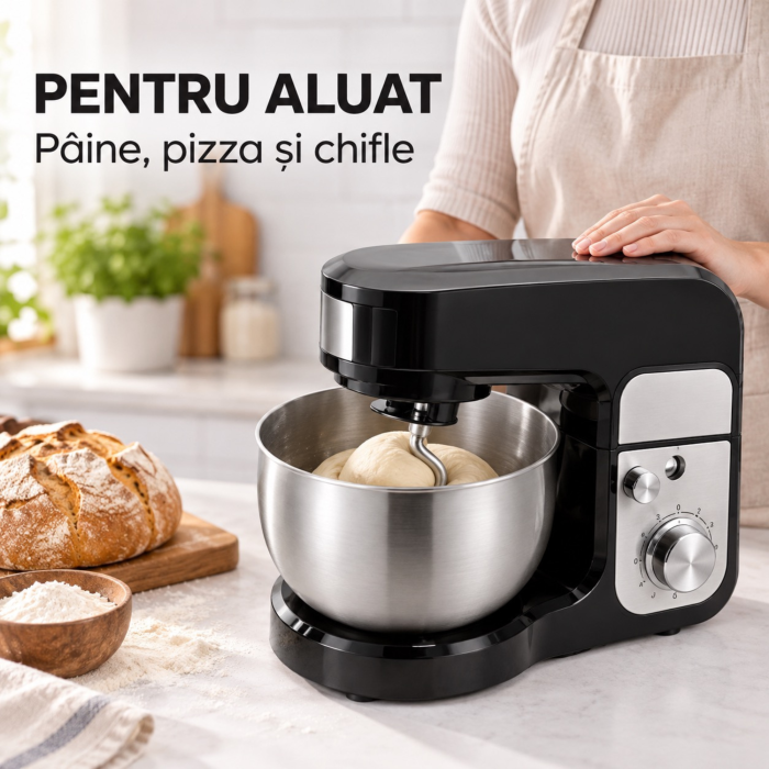 Robot de bucatarie cu bol VarioShop®, 700W, pentru aluat, creme si prajituri, capacitate 3L, 6 viteze, accesorii incluse [8]