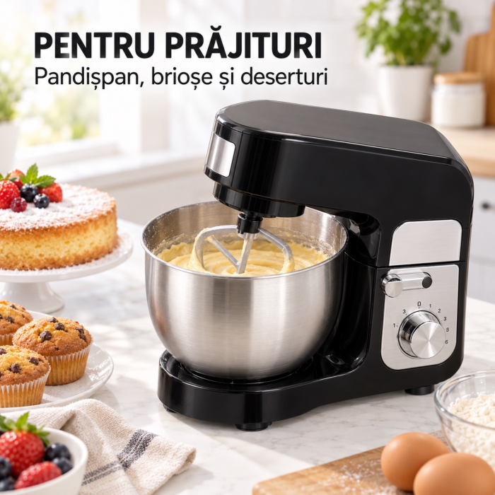 Robot de bucatarie cu bol VarioShop®, 700W, pentru aluat, creme si prajituri, capacitate 3L, 6 viteze, accesorii incluse [5]