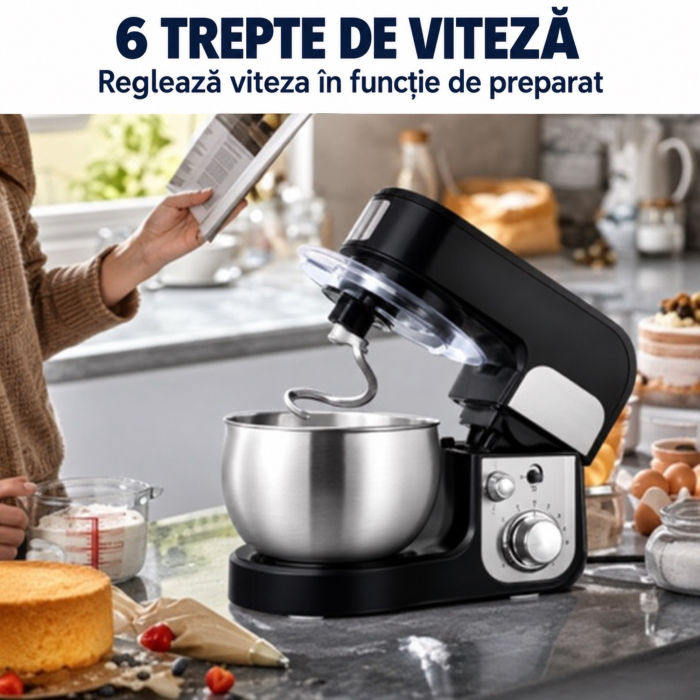 Robot de bucatarie cu bol VarioShop®, 700W, pentru aluat, creme si prajituri, capacitate 3L, 6 viteze, accesorii incluse [7]