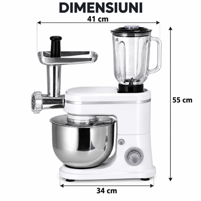 Robot de bucatarie multifunctional 3 in 1 VarioShop®, 1500 W, blender 1,5 L, masina de tocat carne si mixer cu bol inox 6 L, 6 viteze, accesorii incluse, alb [4]