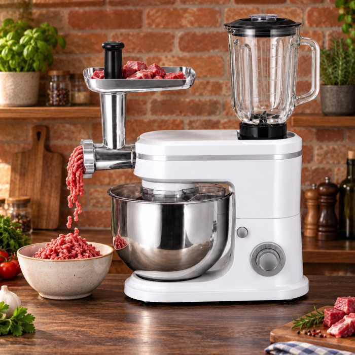 Robot de bucatarie multifunctional 3 in 1 VarioShop®, 1500 W, blender 1,5 L, masina de tocat carne si mixer cu bol inox 6 L, 6 viteze, accesorii incluse, alb [2]