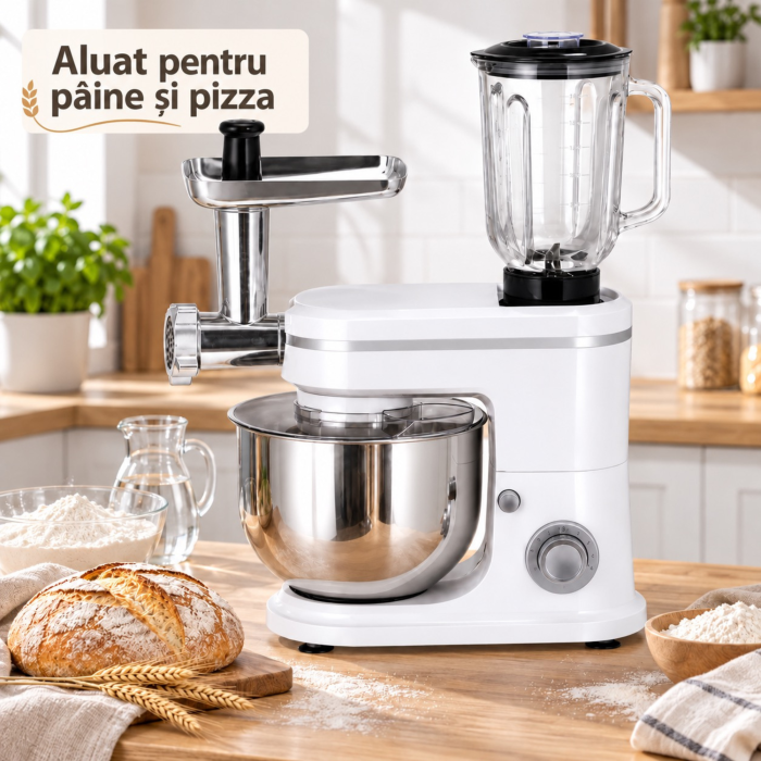Robot de bucatarie multifunctional 3 in 1 VarioShop®, 1500 W, blender 1,5 L, masina de tocat carne si mixer cu bol inox 6 L, 6 viteze, accesorii incluse, alb [3]