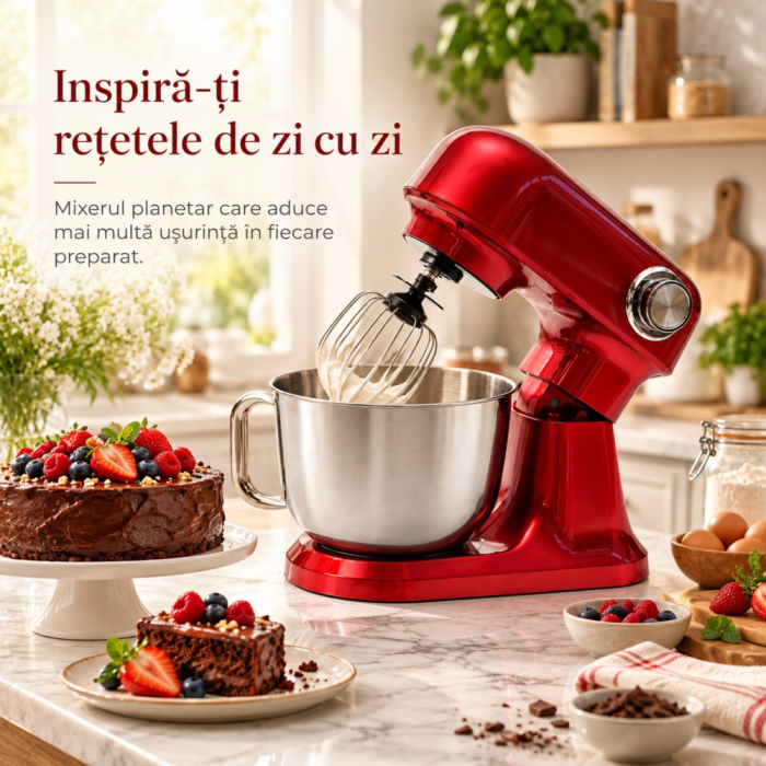 Robot de bucatarie planetar VarioShop®, 1500 W, bol inox 5 L, 12 trepte de viteza, functie PULSE, 3 accesorii de mixare, rosu [5]