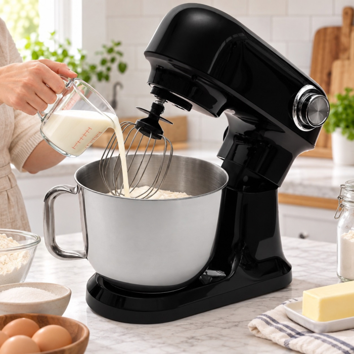 Robot de bucatarie planetar VarioShop®, 1500W, bol inox 5L, mixer multifunctional pentru aluat, creme si frisca, 12 viteze, negru [6]