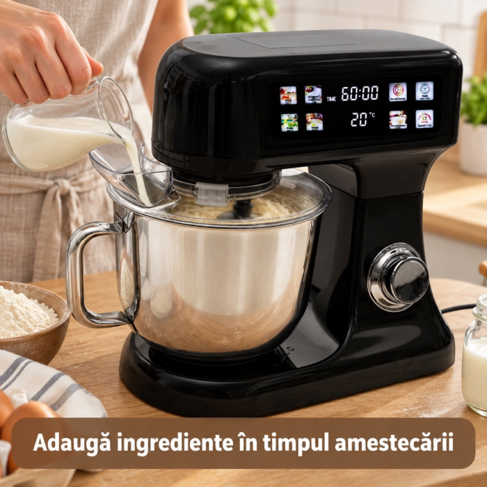Robot de bucatarie planetar VarioShop®, 2000W, bol inox 6L, mixer multifunctional pentru aluat, creme si frisca, cantar electronic, functie de fermentare, negru [9]