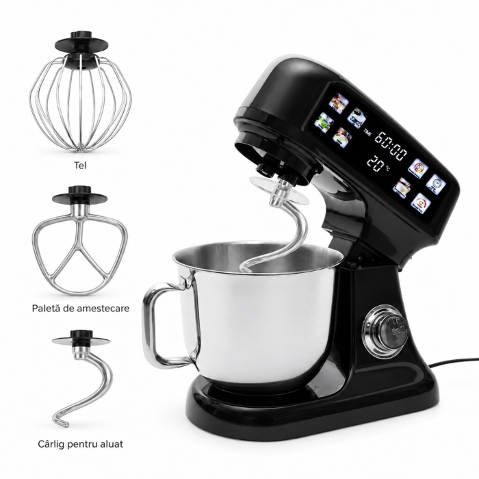 Robot de bucatarie planetar VarioShop®, 2000W, bol inox 6L, mixer multifunctional pentru aluat, creme si frisca, cantar electronic, functie de fermentare, negru [6]
