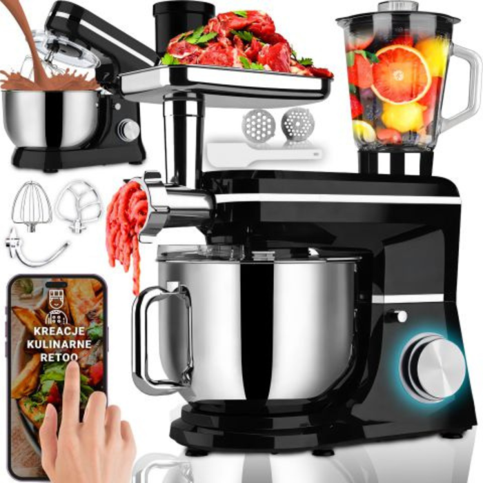 Robot de bucatarie planetar Varioshop 5 in 1, 3200W, bol 6L, mixer multifunctional pentru framantare, mixare, batere si tocare carne, negru cu argintiu [7]