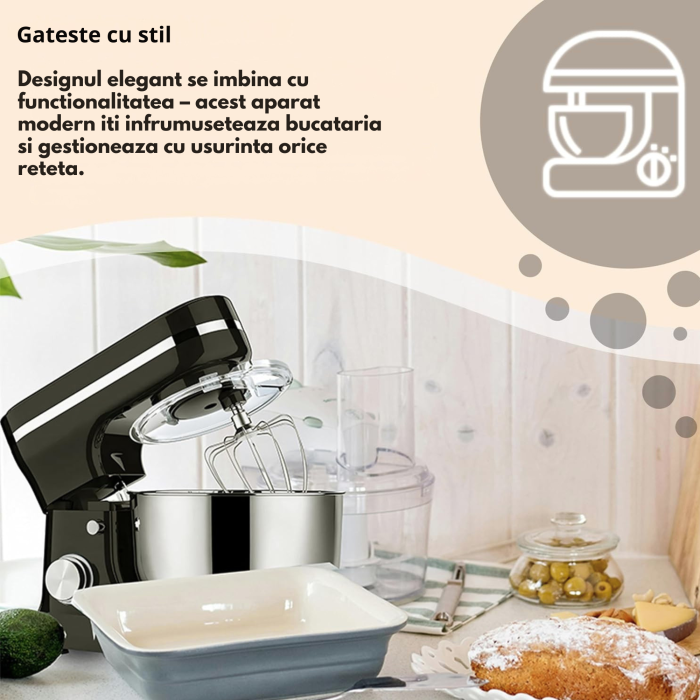 Robot de bucatarie planetar Varioshop 3 in 1, 3200W, bol 6L, mixer multifunctional pentru framantat, mixare si batere, negru [6]