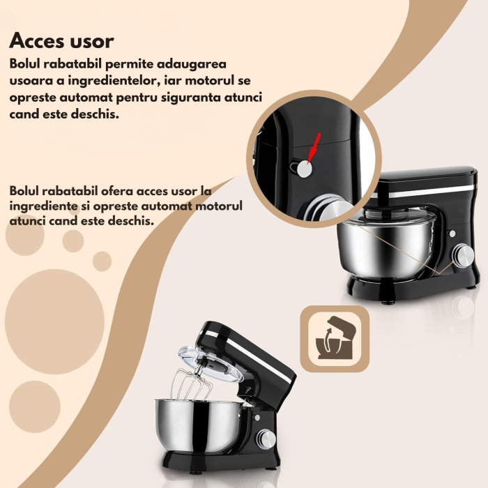 Robot de bucatarie planetar Varioshop 3 in 1, 3200W, bol 6L, mixer multifunctional pentru framantat, mixare si batere, negru [11]