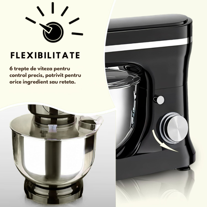 Robot de bucatarie planetar Varioshop 3 in 1, 3200W, bol 6L, mixer multifunctional pentru framantat, mixare si batere, negru [4]