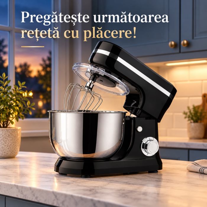 Robot de bucatarie planetar VarioShop®, 3200W, mixer cu bol 6 L, pentru framantat aluaturi, preparat creme si frisca, 6 viteze, functie Pulse, 3 accesorii incluse, capac antistropire, negru-argintiu [5]