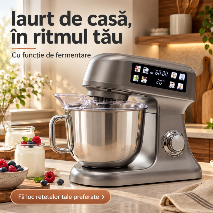 Robot de bucatarie VarioShop®, 2000 W, bol inox 6 L, cantar electronic incorporat, functie de fermentare , 12 viteze, panou LED, tel, mixer si carlig pentru aluat, argintiu [8]
