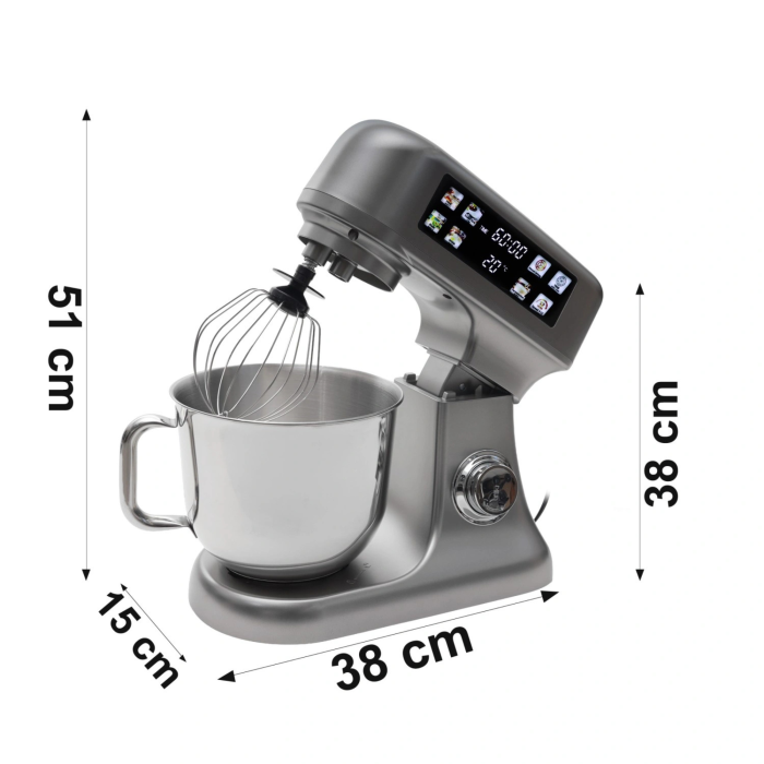 Robot de bucatarie VarioShop®, 2000 W, bol inox 6 L, cantar electronic incorporat, functie de fermentare , 12 viteze, panou LED, tel, mixer si carlig pentru aluat, argintiu [3]