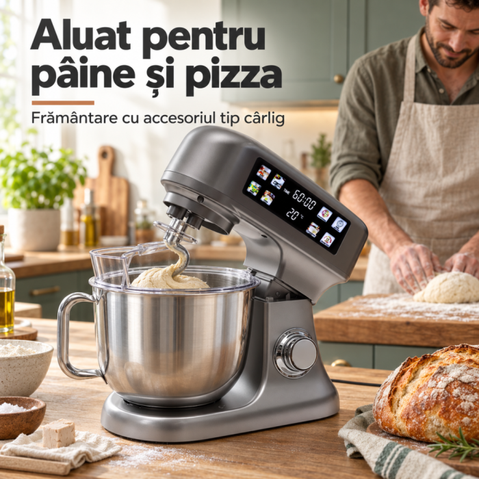 Robot de bucatarie VarioShop®, 2000 W, bol inox 6 L, cantar electronic incorporat, functie de fermentare , 12 viteze, panou LED, tel, mixer si carlig pentru aluat, argintiu [7]