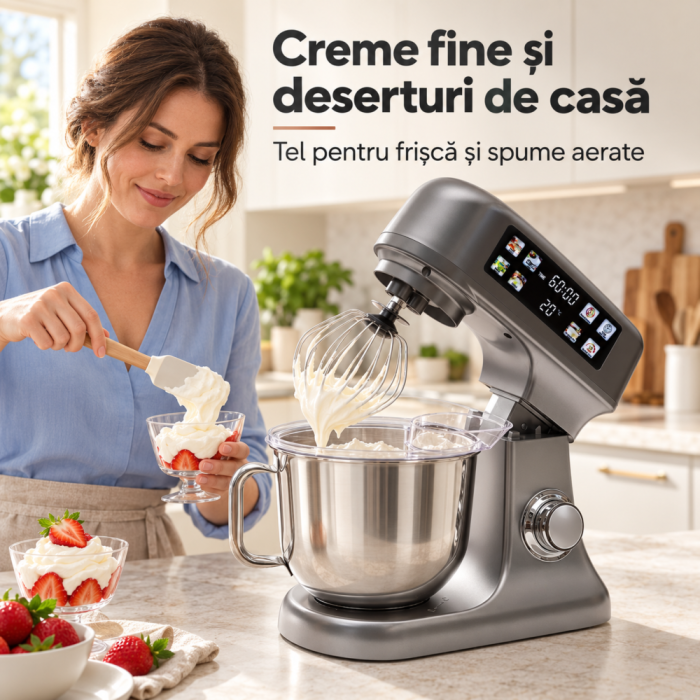 Robot de bucatarie VarioShop®, 2000 W, bol inox 6 L, cantar electronic incorporat, functie de fermentare , 12 viteze, panou LED, tel, mixer si carlig pentru aluat, argintiu [5]