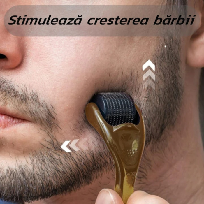 Rola dermatologica VarioShop®, pentru masaj facial, dermaroller 3 in 1, mezoterapie cu ace, pentru riduri, cicatrici, vergeturi, Auriu [6]