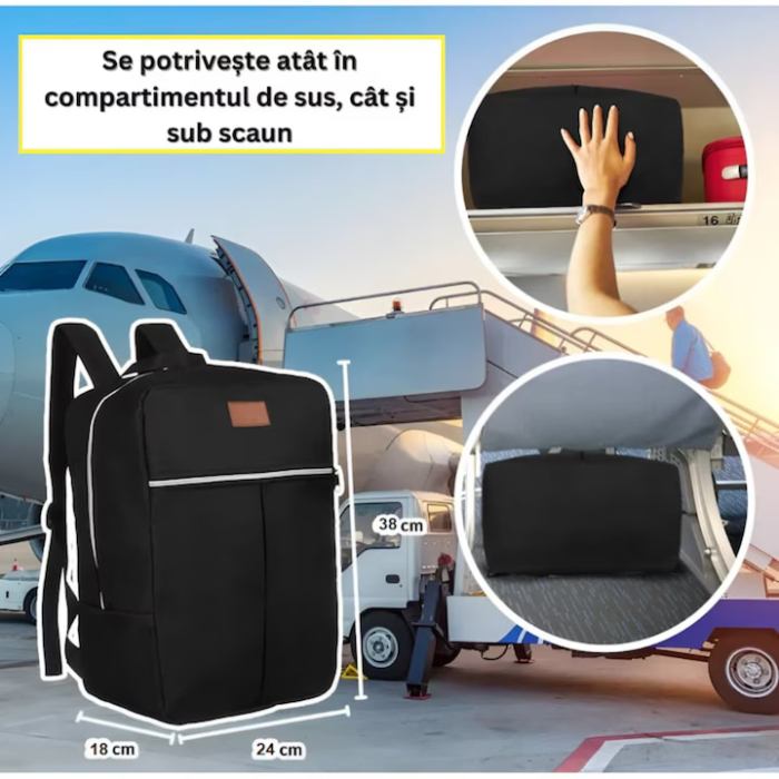Rucsac de calatorie VarioShop®, bagaj de mana, capacitate 17 L, cu trusa de cosmetice transparenta, impermeabil, usor si rezistent, ideal pentru calatorii, 38x24x18 cm [3]