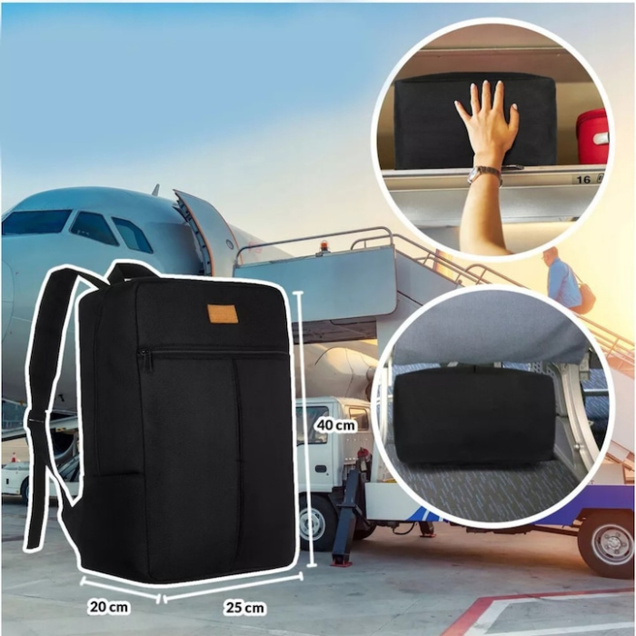 Rucsac de Calatorie VarioShop®, Bagaj de Mana Usor, 20L, Compatibil cu Toate Companiile Aeriene, 40x20x25 cm, Negru [2]