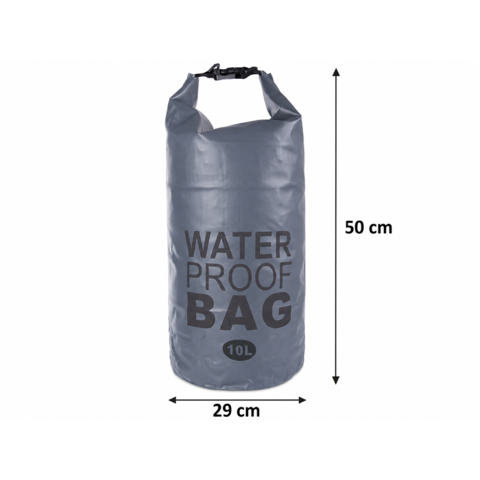 Rucsac impermeabil VarioShop®, 10L, pentru caiac, plaja, camping si drumetii, inchidere tip rulou, curea reglabila, compact, 50x29 cm, gri [2]