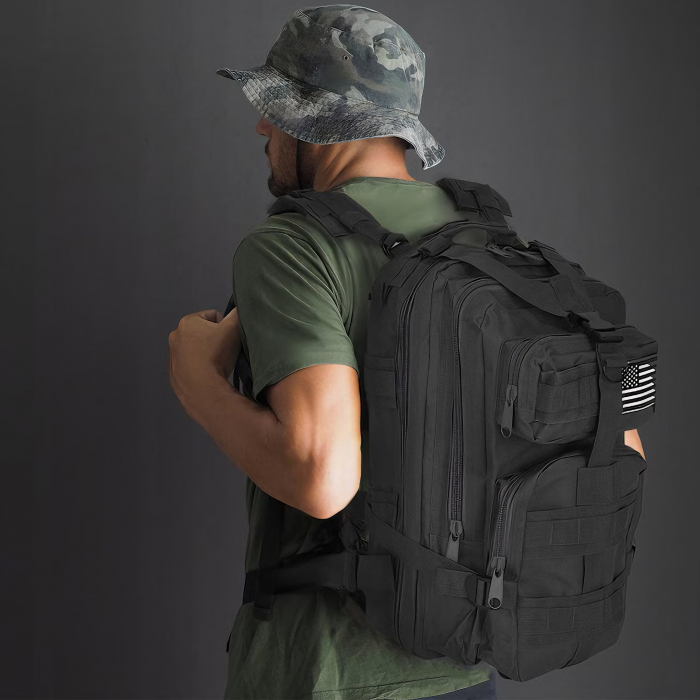 Rucsac militar impermeabil VarioShop®, 5 compartimente, sistem de eliberare rapida, ajustare completa, material durabil, potrivit pentru calatorii, excursii, drumetii, 38 l, 29 x 37 x 50 cm, Negru [11]
