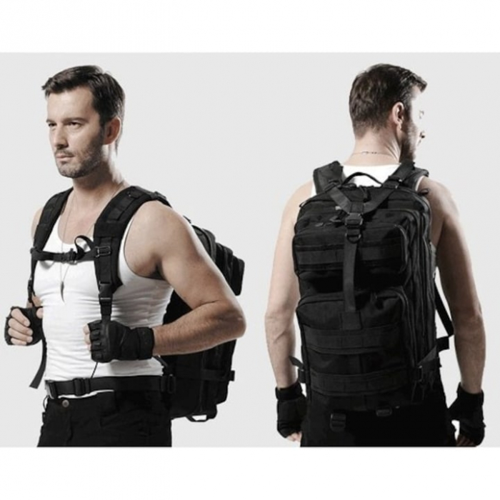 Rucsac militar impermeabil VarioShop®, 5 compartimente, sistem de eliberare rapida, ajustare completa, material durabil, potrivit pentru calatorii, excursii, drumetii, 26 L, 44 x 24 x 20 cm, Negru [3]